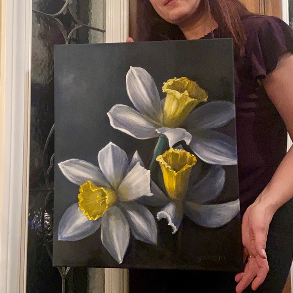 Daffodils, Original oil painting art floral painting, modern realism, home decor - Picture 7 of 9